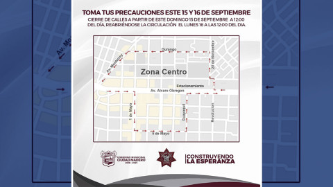 Anuncian cierre de vialidades por festejos patrios