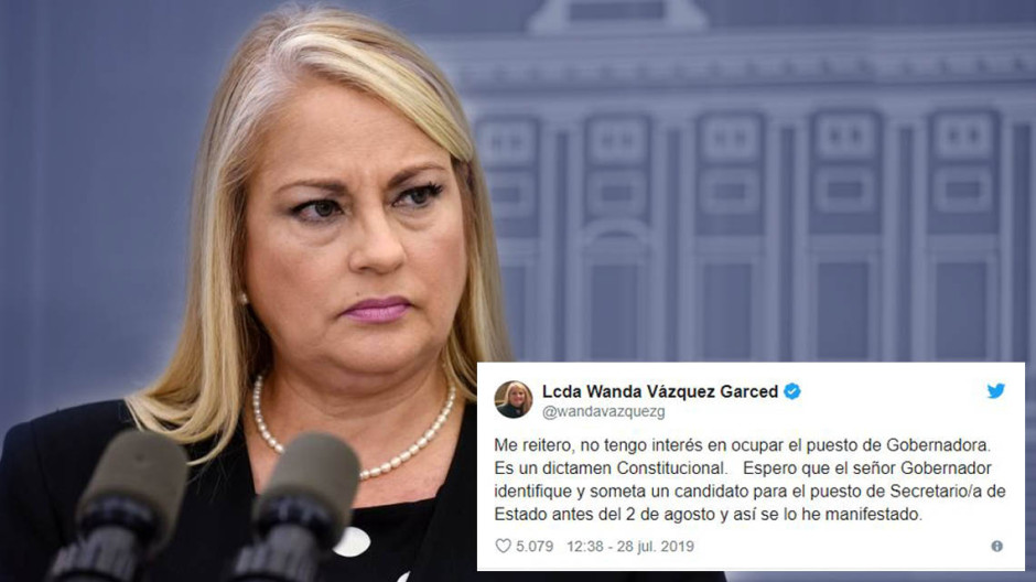 Rechaza Wanda Vázquez gobernar Puerto Rico