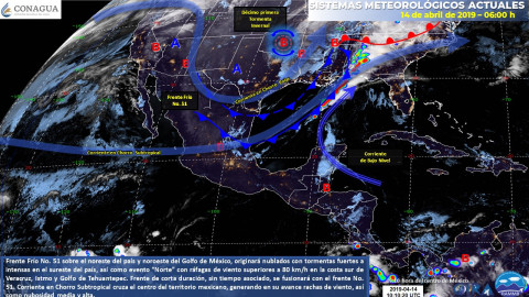 Tormentas puntuales muy fuertes a intensas en el sureste del país y la península de Yucatán