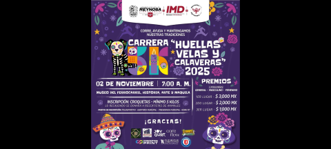 Invita Gobierno de Reynosa a participar en la Carrera 5K Huellas, Velas y Calaveras 2025