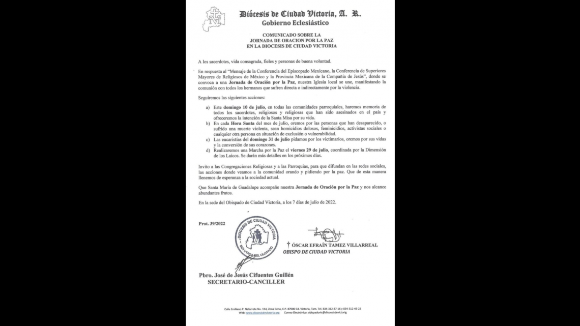 Invita iglesia católica a “marcha por La Paz” ante incremento de actos delictivos