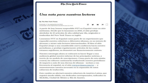 New York Times en Español anuncia su cierre