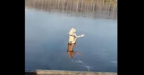 Y si decides lanzarte a un lago congelado, esto es lo que puede pasar