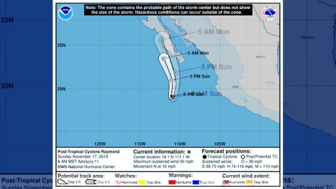 “Raymond” se debilita a depresión tropical