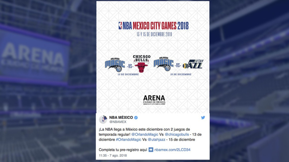 México será sede de dos partidos de temporada regular de NBA