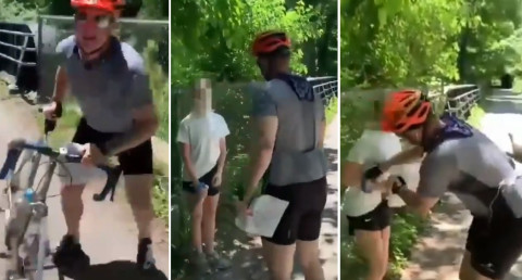 Ciclista acata a activistas que publicaban volantes sobre George Floyd 