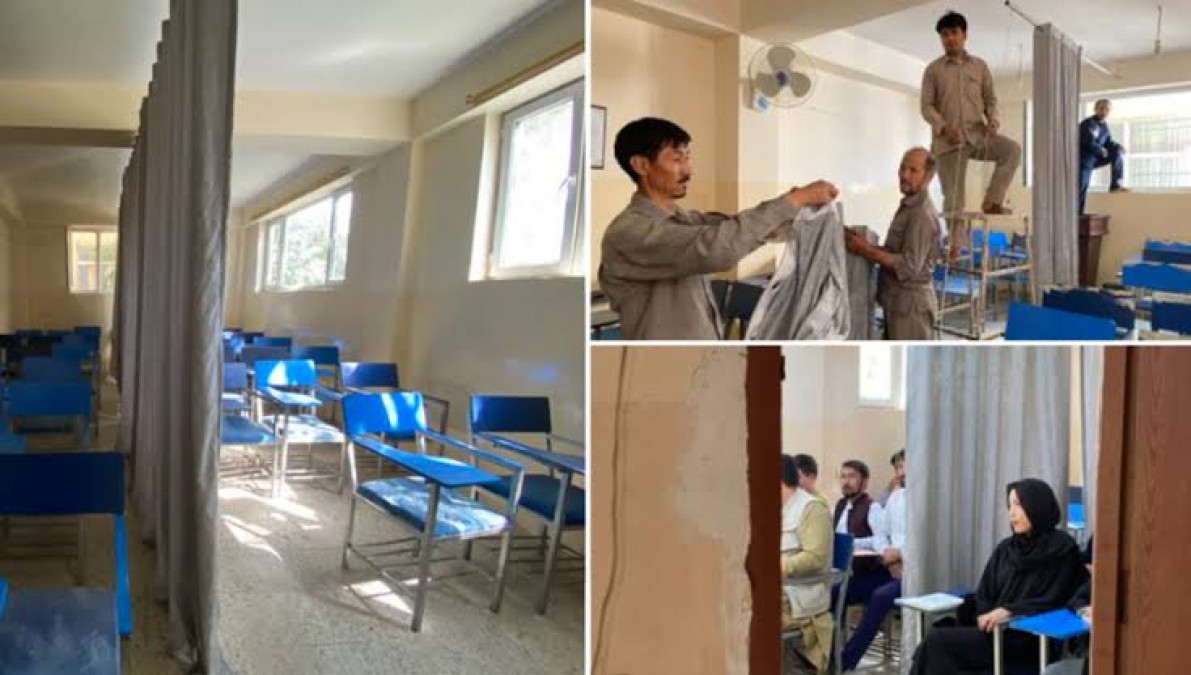 Con cortinas al medio, universidades en Afganistán separan a mujeres de los hombres