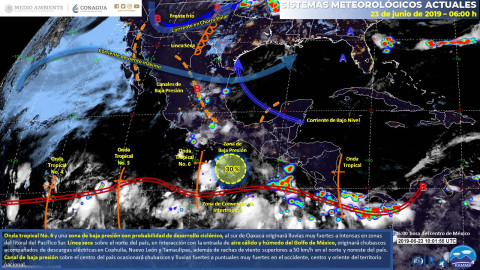 Onda tropical no. 6 y zona de baja presión con probabilidad de desarrollo ciclónico, originará lluvias puntuales intensas