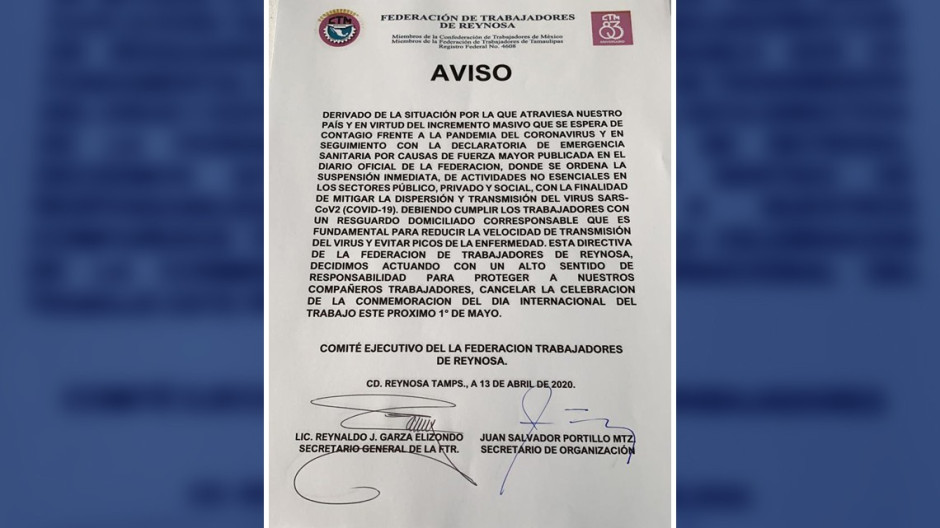 CTM cancela Desfile del Día del Trabajo