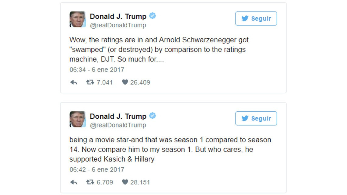 Por raitings bajos en programa, Trump se lanza contra Schwarzenegger