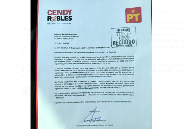 Cendy Robles solicita al INE organice un debate entre candidatos al Senado
