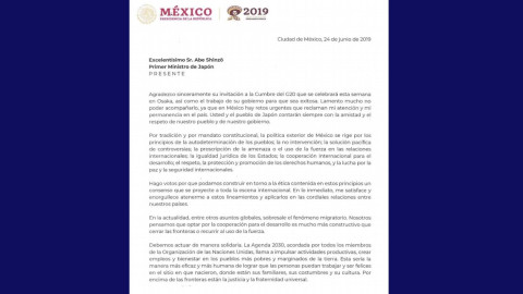 Se disculpa AMLO en carta por no asistir a Cumbre del G20