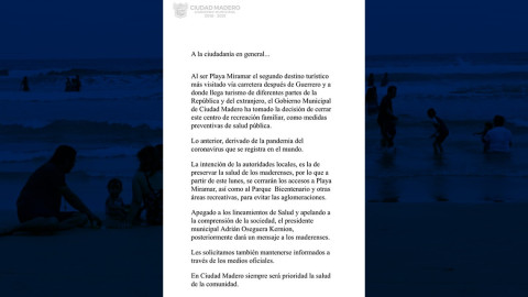 Cierran Playa Miramar, Parque Bicentenario y áreas recreativas en el sur del estado