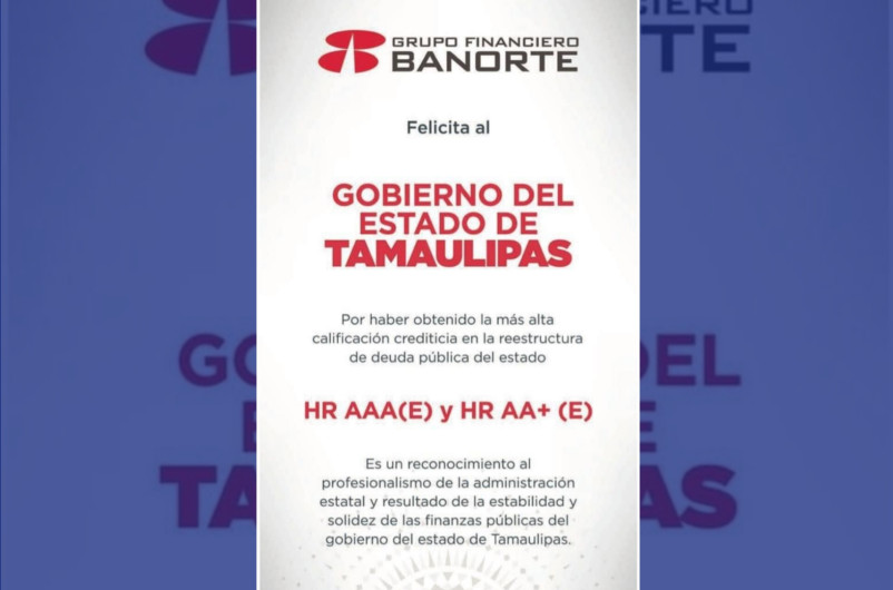 Tamaulipas obtiene la calificación crediticia más alta en reestructura de deuda