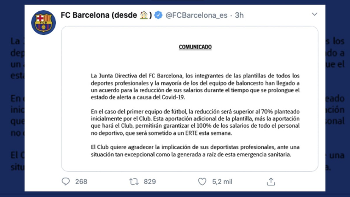 Messi confirma que los jugadores del Barça se bajan el sueldo un 70%