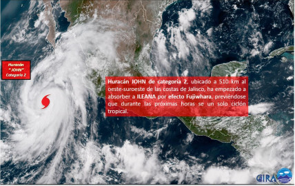 John evoluciona a huracán categoría 2 y absorbe a Ileana