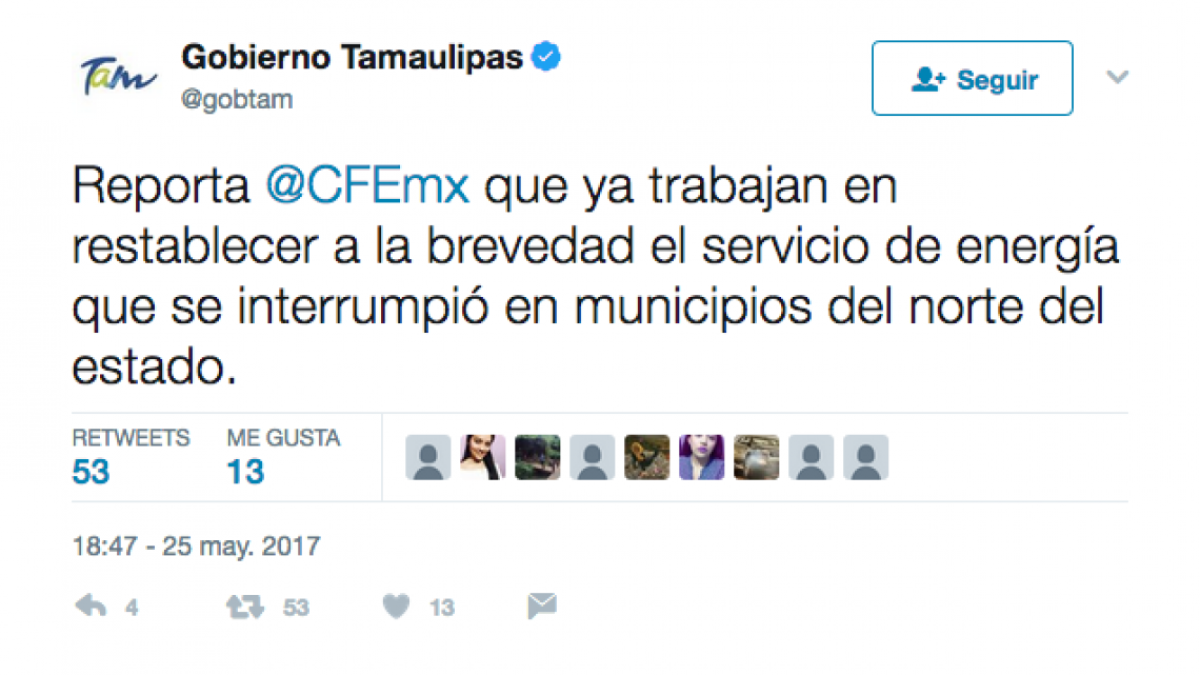 Restablece CFE suministro de energía