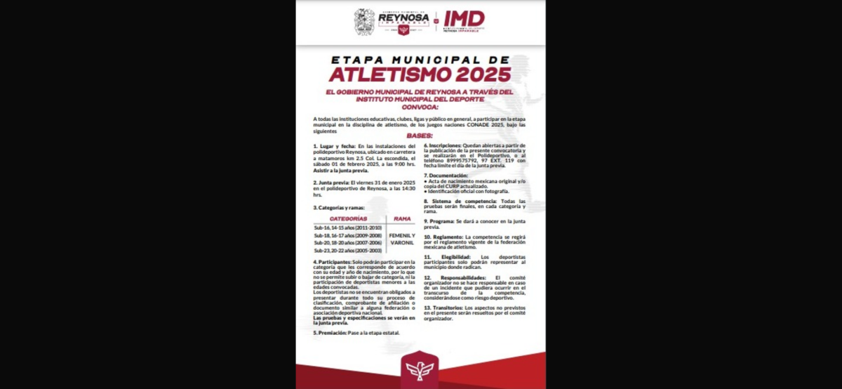 Invita Gobierno de Reynosa a la Etapa Municipal de Atletismo