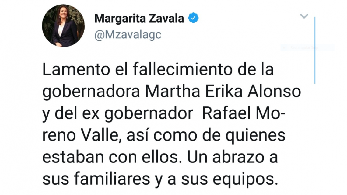 Envían condolencias por fallecimiento de gobernadora de Puebla y su esposo