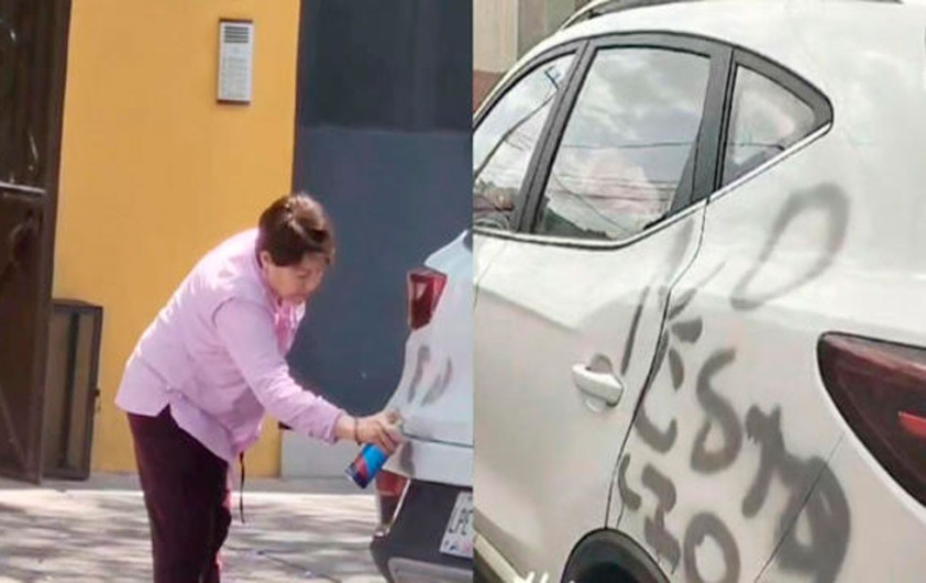 Mujer grafitea auto estacionado frente a su casa 
