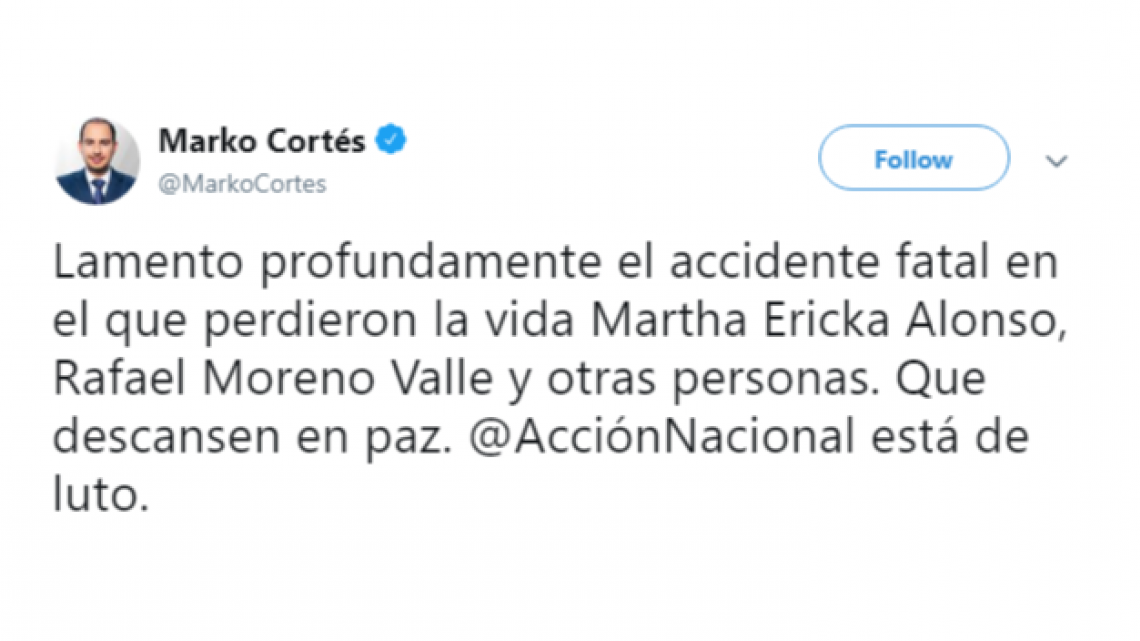 Envían condolencias por fallecimiento de gobernadora de Puebla y su esposo