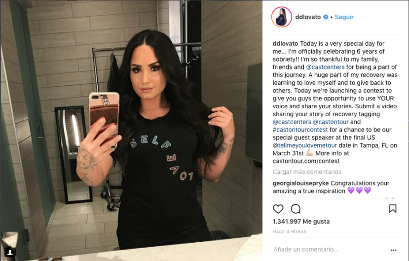 Demi Lovato celebra seis años sobria