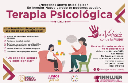 Ofrece INMUJER terapia psicológica para fortalecer y proteger a las mujeres