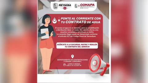 Invita COMAPA a realizar contratación y contribuir al buen funcionamiento del servicio