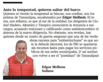 Señalan a Melhem por crisis del PRI en medio nacional