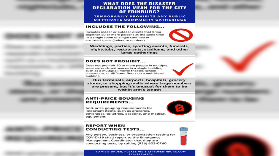 Tras declaración de desastre por covid-19, conoce las restricciones de Edinburg 