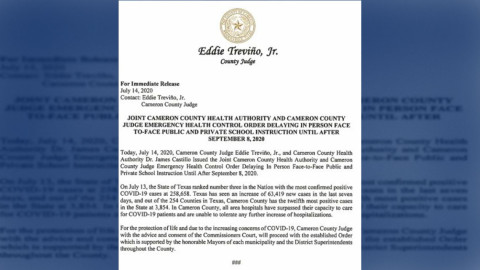 Posponen clases presenciales en el Condado Hidalgo y Cameron hasta septiembre