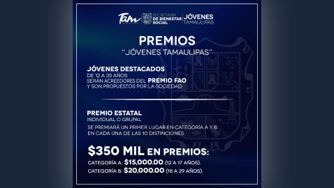 Convocan a Premios Jóvenes Tamaulipas
