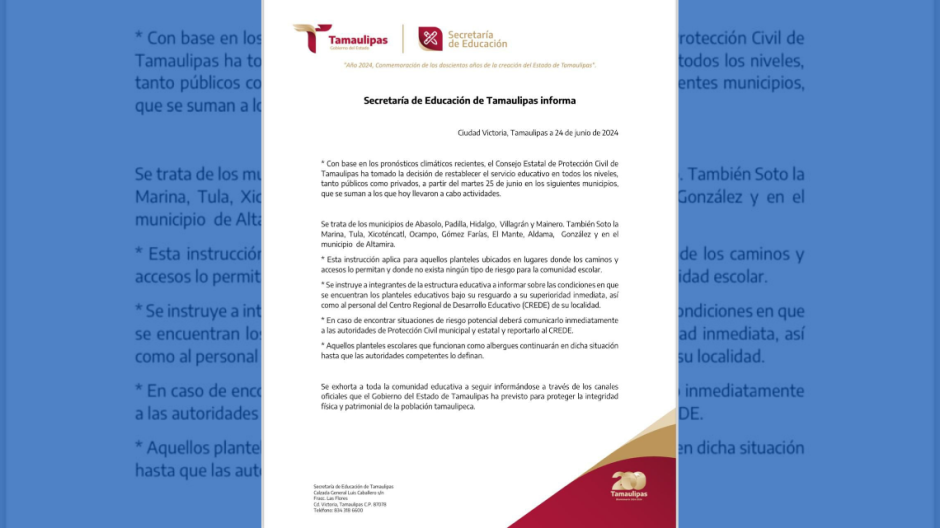 Reanudan las clases en Tamaulipas a partir del martes