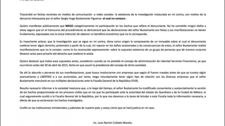 Juan Collado se deslinda de acusaciones