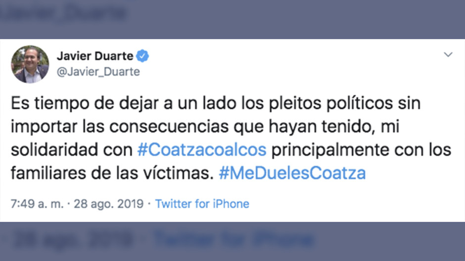 Desde la cárcel, Duarte lamenta ataque a bar en Coatzacoalcos