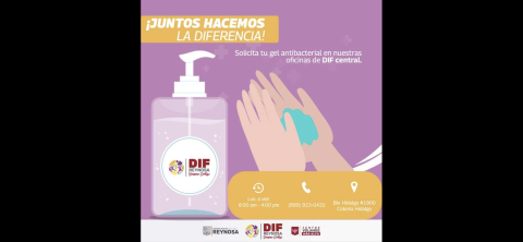 Ofrece DIF Reynosa donación de gel antibacterial