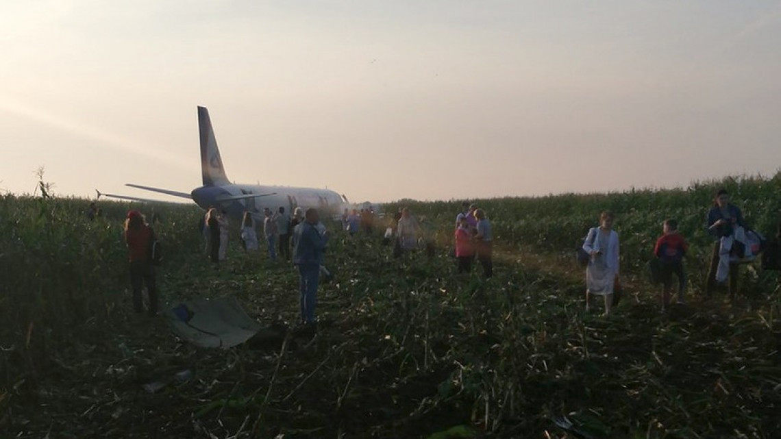 Avión ruso aterriza de emergencia en un campo de maíz