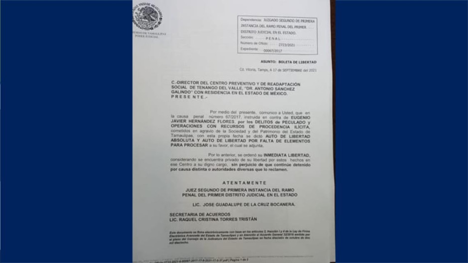 Ordenan liberación de Eugenio; pero permanecerá detenido por tres delitos más 