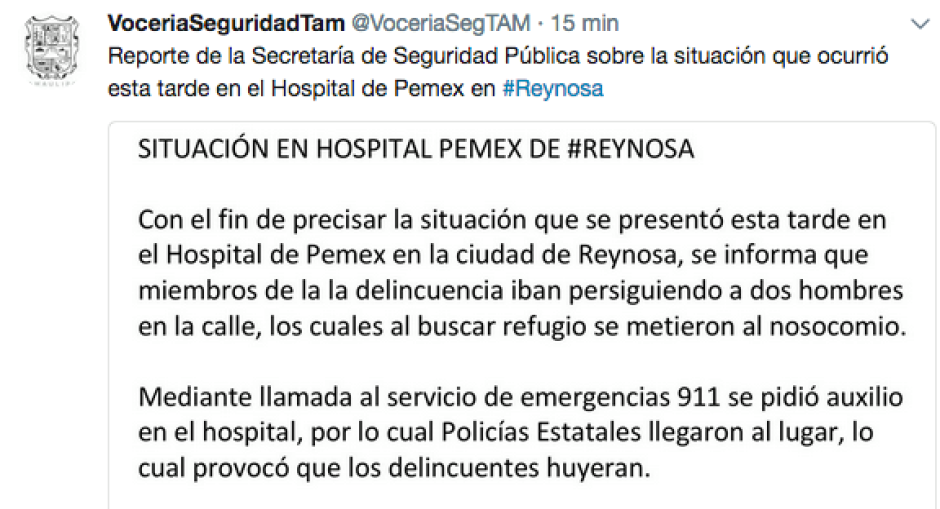 No se registraron heridos en Hospital de Pemex 