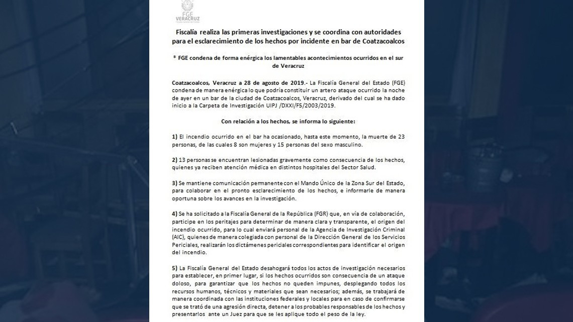 Ataque a bar en Coatzacoalcos deja al menos 23 muertos