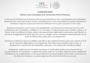 SRE anuncia la disminución de las relaciones diplomáticas con Venezuela