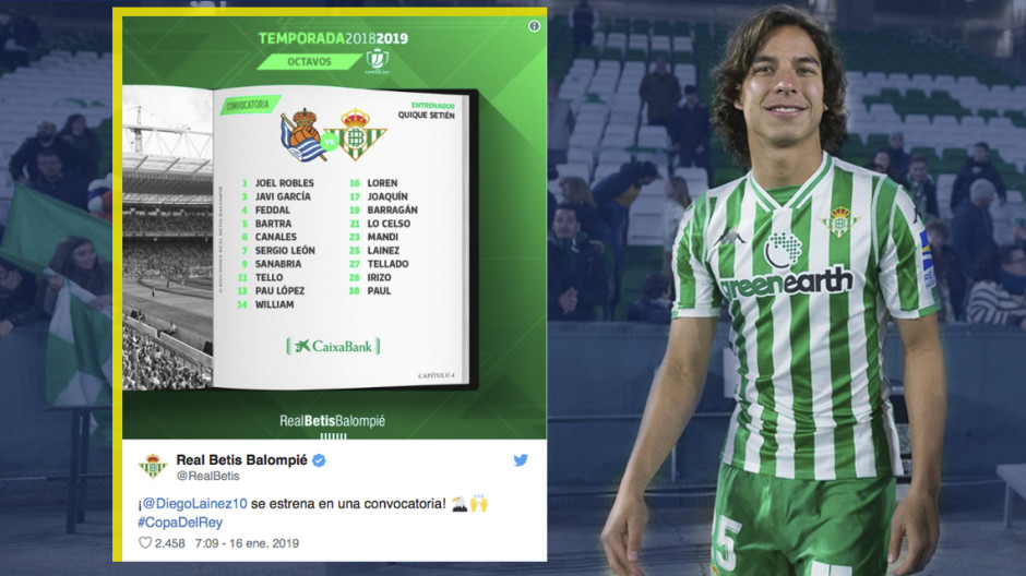  Diego Lainez, convocado por el Betis para el partido de Copa del Rey