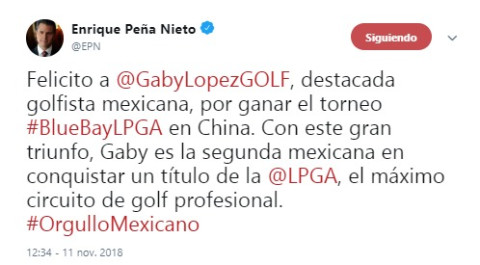 EPN felicita a Gaby López por su triunfo en China