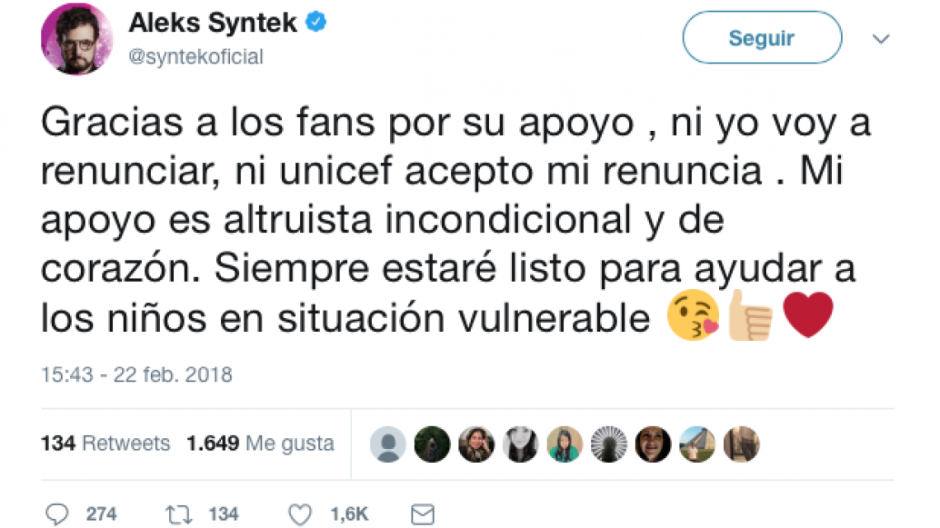 Unicef acepta renuncia de Aleks Syntek