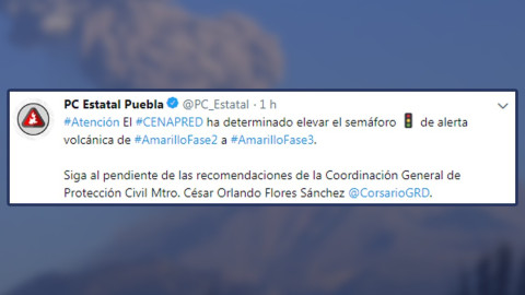Aumenta actividad del Popocatépetl, pasa a Amarillo Fase 3