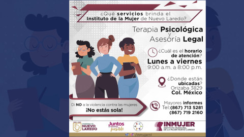 INMUJER brinda apoyo psicológico y asesoría legal gratuita