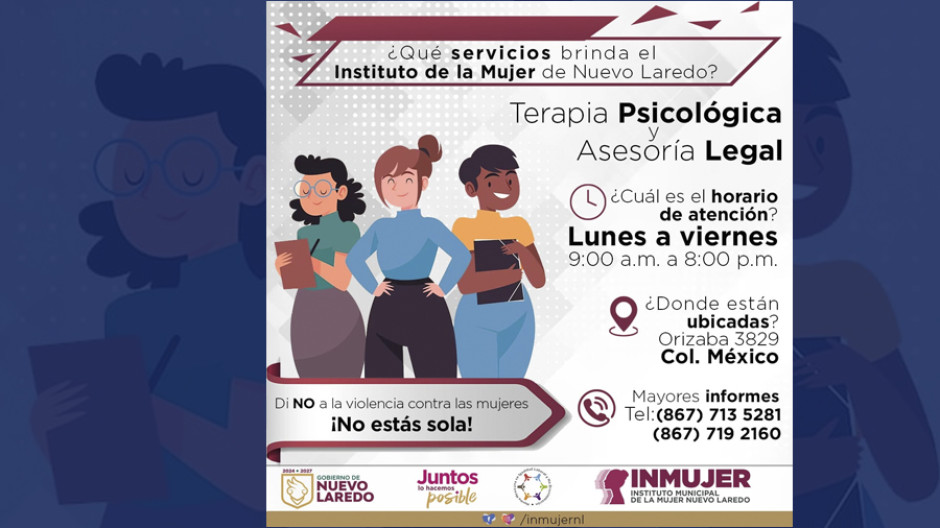 INMUJER brinda apoyo psicológico y asesoría legal gratuita