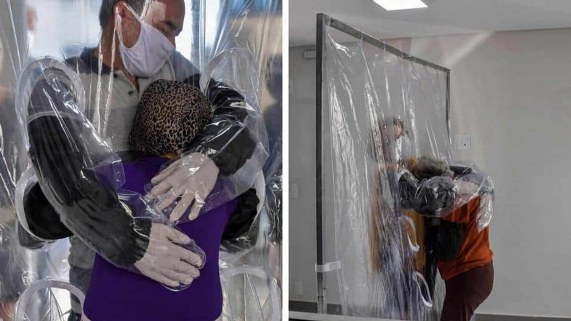 Instalan "cortina de abrazos" en asilo de Brasil