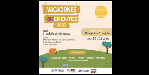 Realizará DIF Reynosa Vacaciones DIFerentes 2023