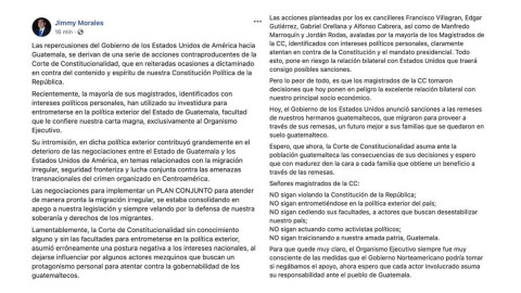 Jimmy Morales responde por amenaza de Trump 